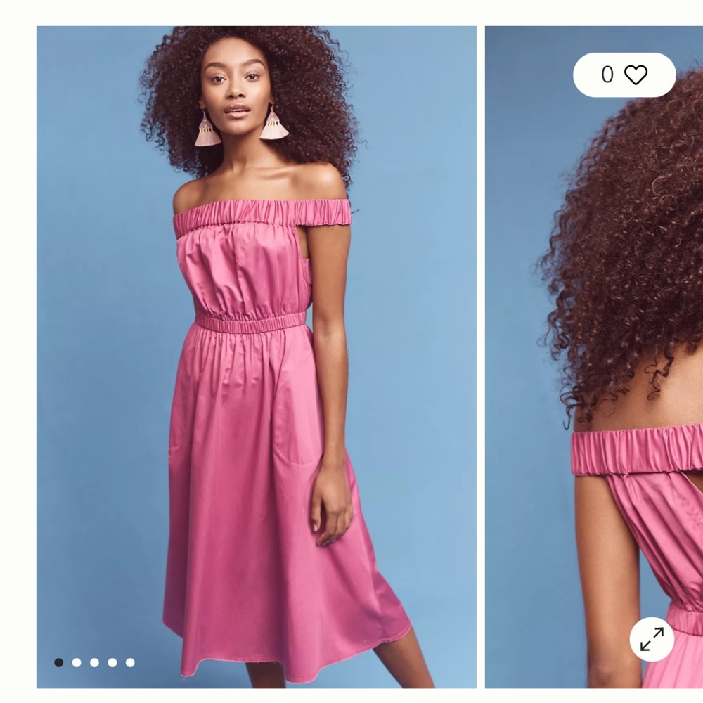 Anthropologie Maeve Off the Shoulder Midi Dress Pink